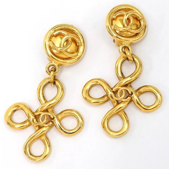 CHANEL CC Logos Cross Dangle Earrings Gold Tone - Picture 11 of 15